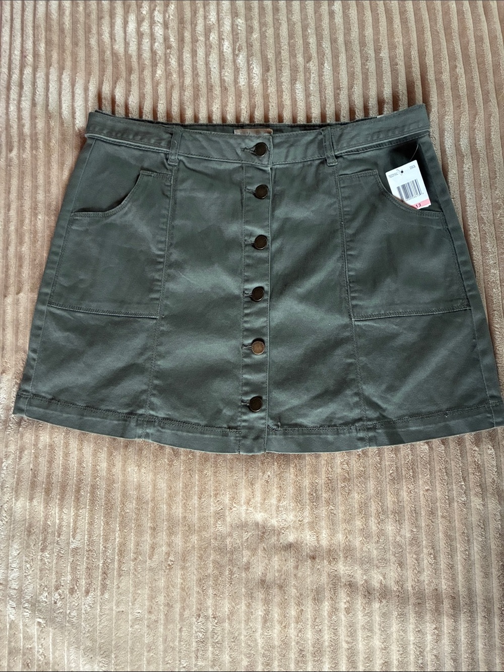 Jolt Olive Green Button-Front Mini Skirt